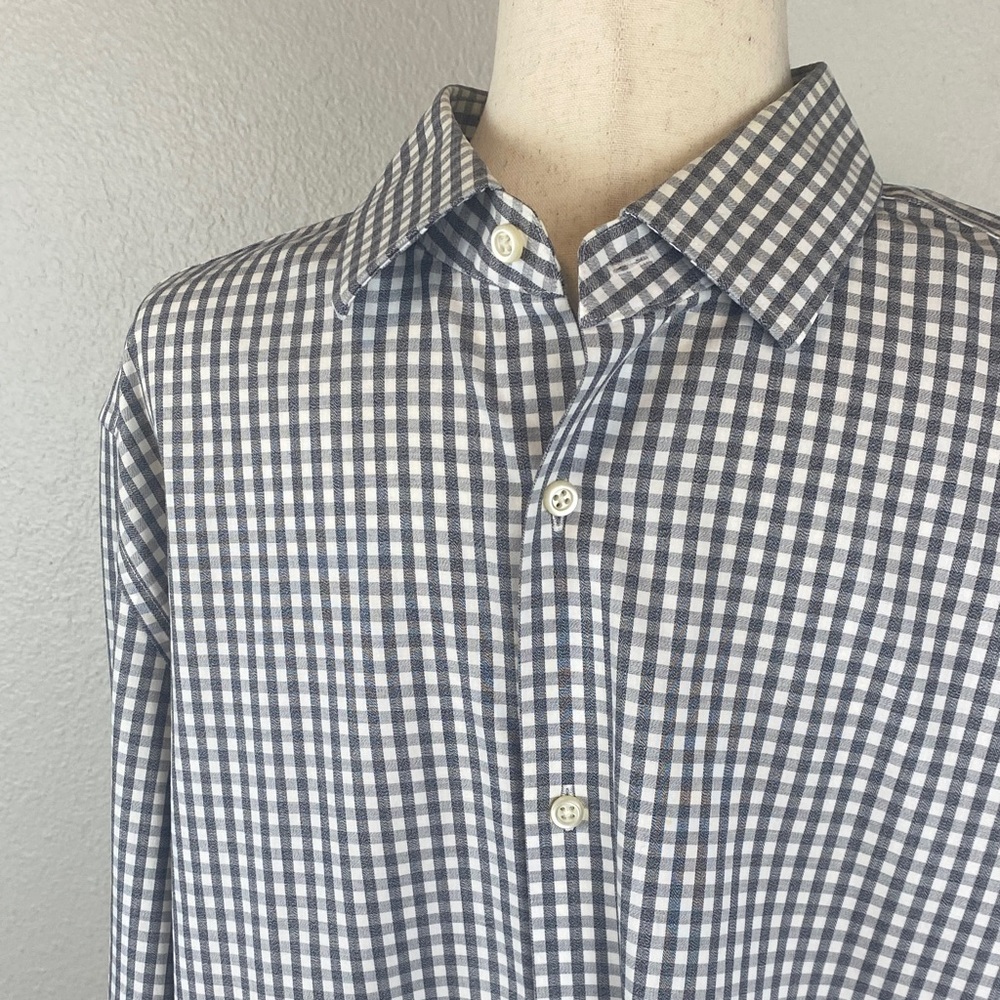 Banana Republic Camden Fit 100% Cotton Gray and White Gingham Mens’s Large Shirt